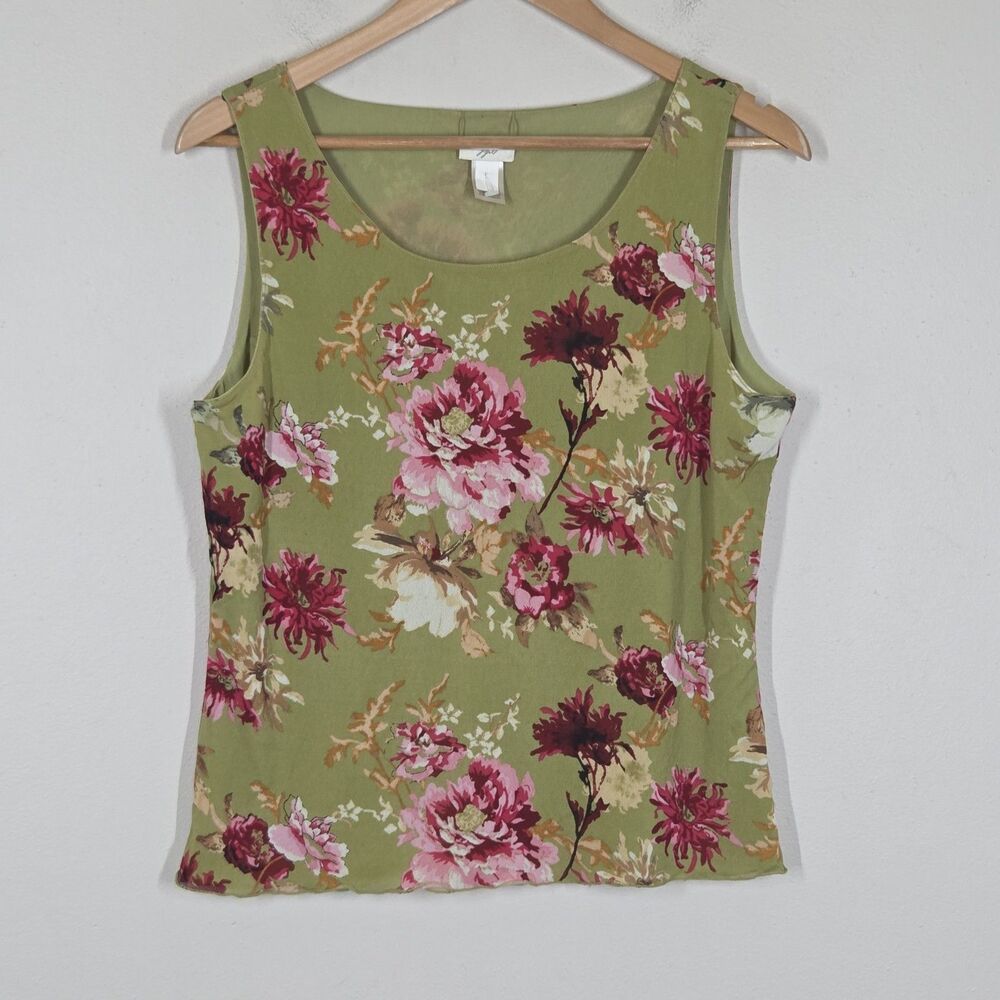 Vtg Y2K J. Jill Mesh Green Pink Floral Reversible Tank Fairy Romantic Grunge L